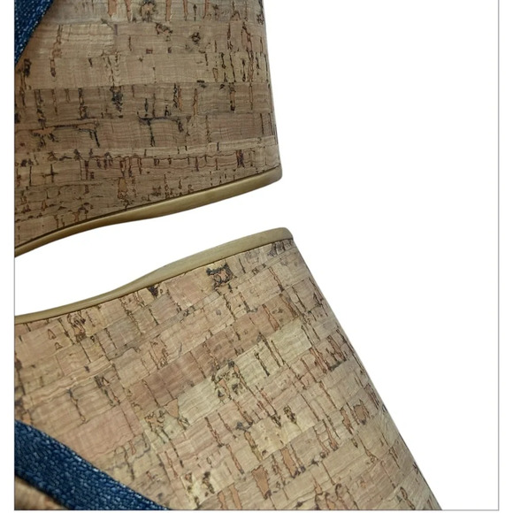 Stuart Weitzman Minx $425. cork platform wedge denim excellent Size 9.5 - Picture 8 of 13